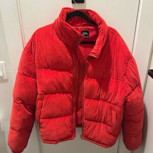 Zara Vibrant Red Corduroy Puffer Jacket